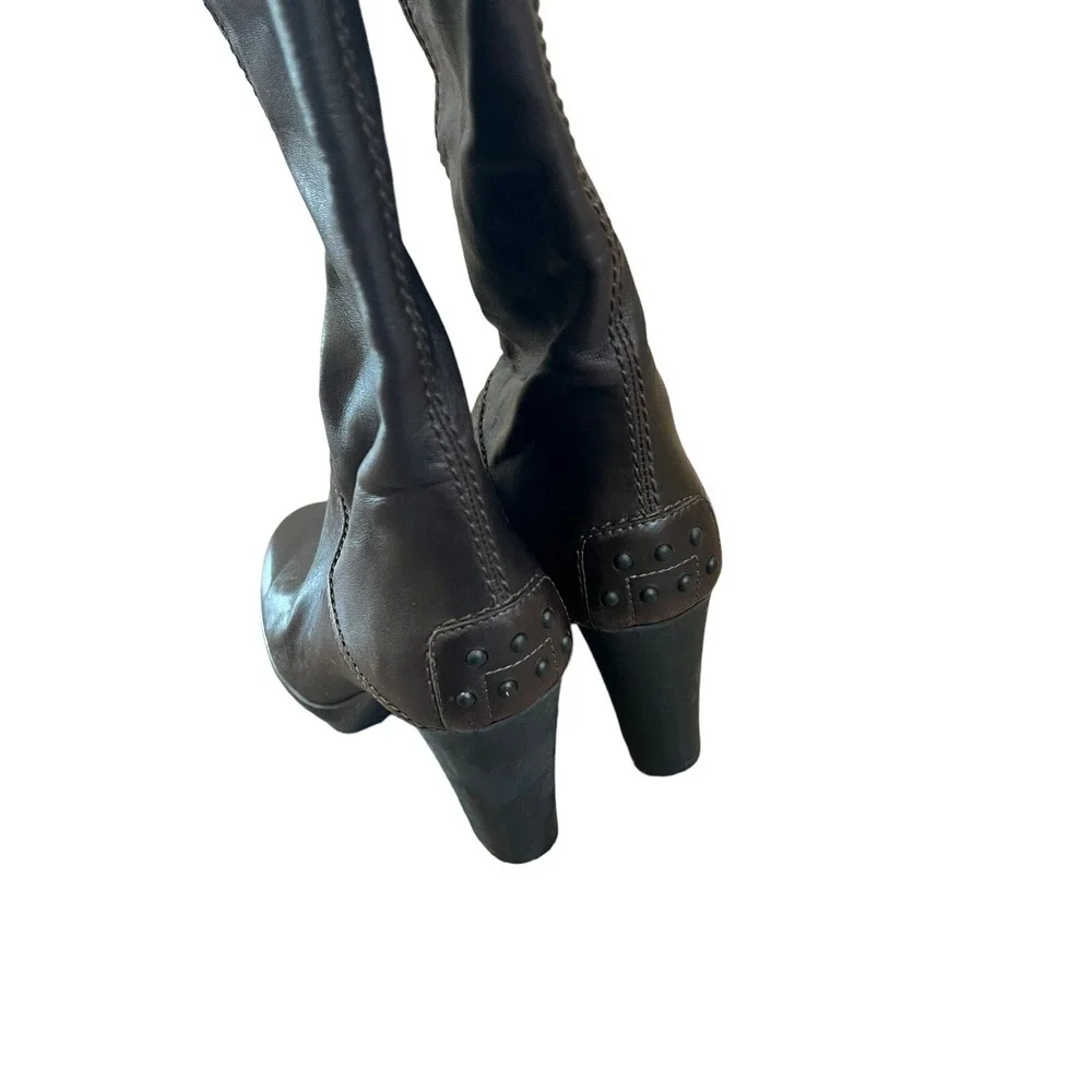 TOD'S Women's Brown Leather Knee High Tall  Riding  Boots Size 35.5 $920 Italy